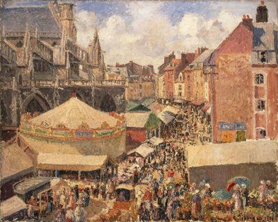 De Kermis in Dieppe, Zonnige Ochtend, 1901 door Camille Jacob Pissarro